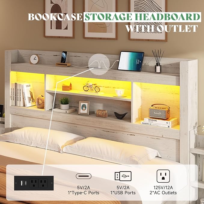 AMERLIFE King Bed Frame with 4 Storage Drawers, LED Bed Frame with 49.6" Tall - Image 5