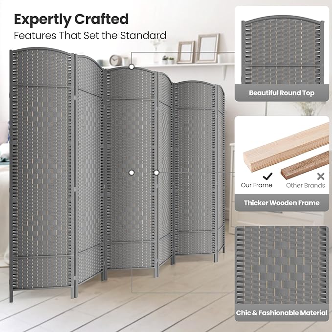 Folding Room Divider, Weave Fiber Privacy Screen, Extra Wide Room Screen - Image 2