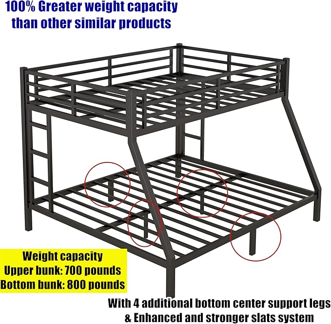 Higher Quality & Stronger Heavy Duty Metal Bunk Bed Frame Queen Over King Size - Image 7