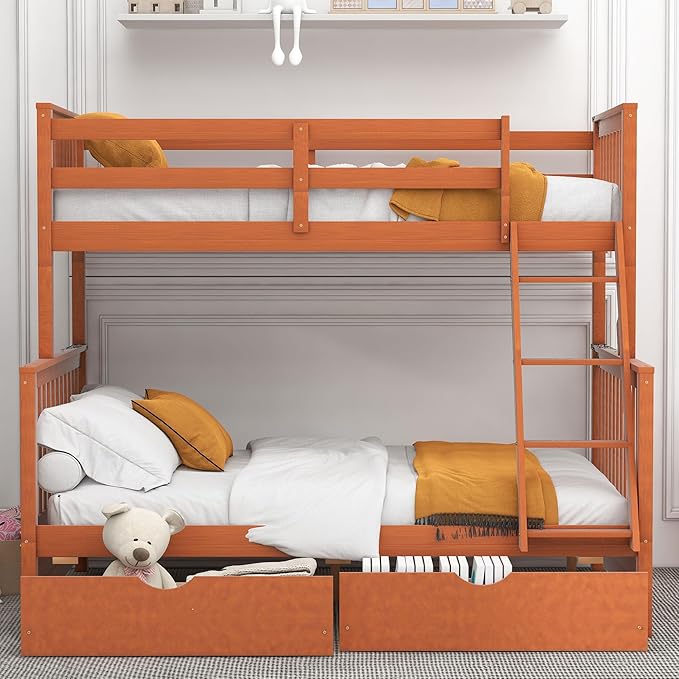 Merax Wood Bunk Bed with Drawers, Convertible Wood Bunk Bed with Ladders and - Image 3