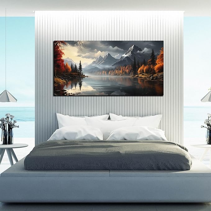 Landscape Wall Art for Living Room Bedroom Home Office Gray Wall Art Mountain - Image 7