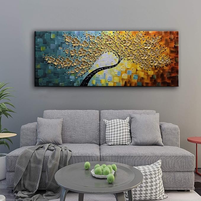 YaSheng Art -100% Hand Painted 3D Golden Flowers Contemporary Art Oil Painting - Image 4
