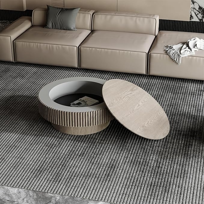 LKTART Round Coffee Table for Living Room, Accent Fluted Drum Coffee Table - Image 8
