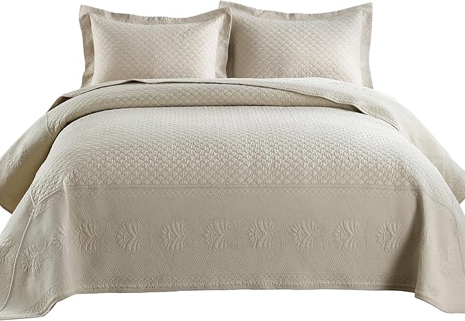 MarCielo 3-Piece 100% Cotton Oversized Bedspread Lightweight Quilt Coverlet - Image 8