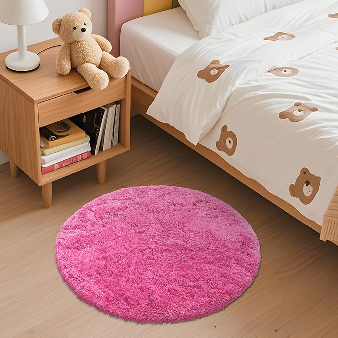 OLANLY Hot Pink Round Rugs for Bedroom - Image 2