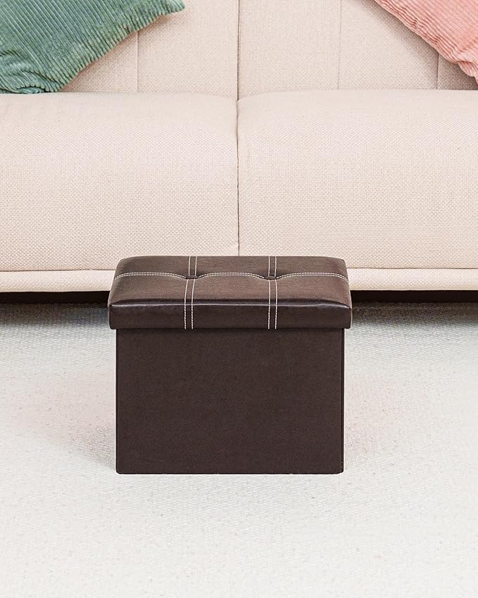 B FSOBEIIALEO Folding Storage Ottoman Cube, Faux Leather Footrest Seat Coffee - Image 7