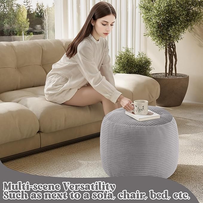 MeMoreCool Stuffed Round Pouf Ottoman Foot Rest, Floor Pouf Foot Stool - Image 6