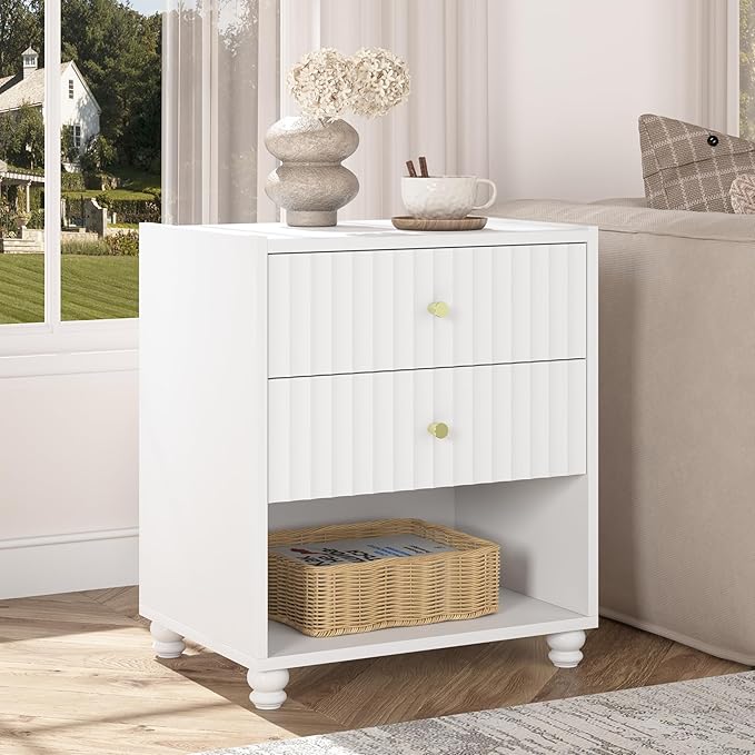Modern Nightstand, Fluted End Table by ZOSQUARE