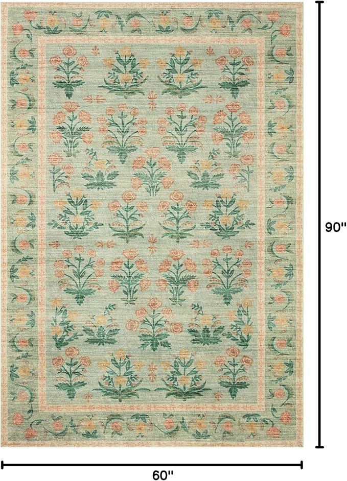 Loloi Rifle Paper Co. Eden Collection EDE-01 Mughal Rose Moss 5'-0" x 7'-6" - Image 2