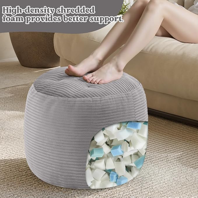 MeMoreCool Stuffed Round Pouf Ottoman Foot Rest, Floor Pouf Foot Stool - Image 9