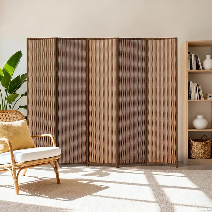 5 Panel Room Divider and Extra Wide Folding Privacy Screen, Bamboo Room Divider - Image 9