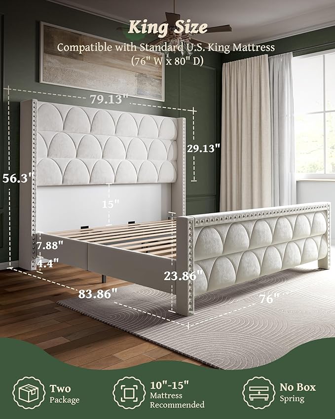 King Size Bed Frame with 56" Headboard - Image 2