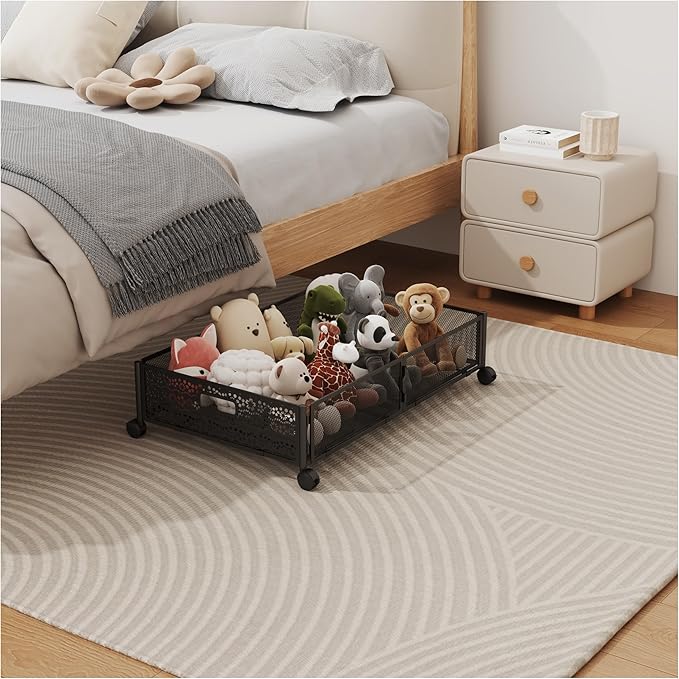 Under Bed Storage with Wheels, Foldable Pattern Carved Metal Under The Bed by YEEBONIX-UnderBedStorage