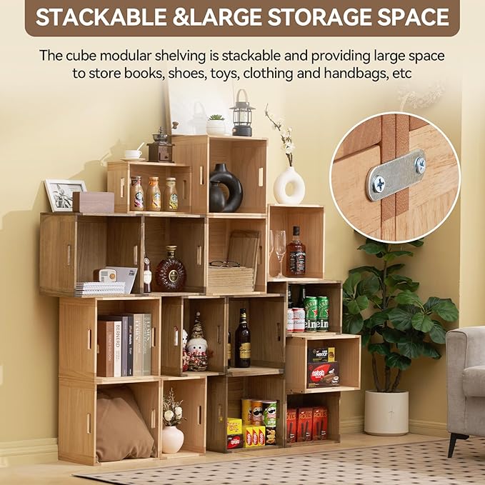 KIRIGEN Stackable Wood Storage Cube /Basket/ Bins Organizer - Image 2
