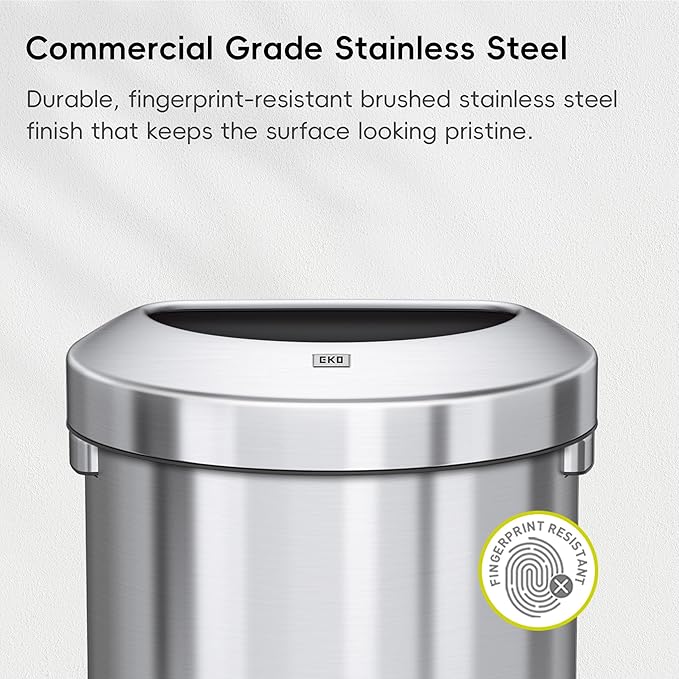 EKO Urban 16 Gallon Semi-Round Open Top Waste Bin, Stainless Steel Half Round - Image 4