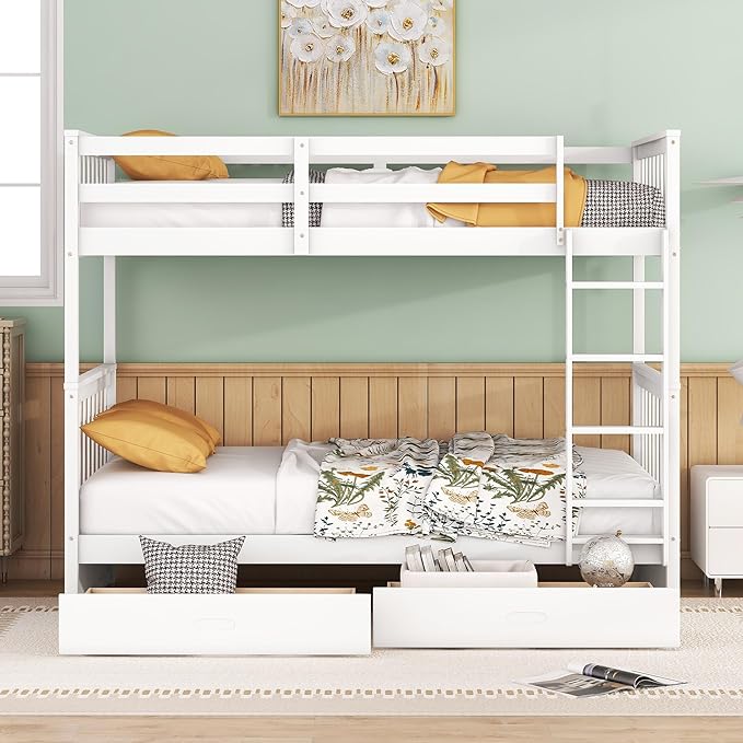 Merax Wood Bunk Bed with Drawers, Convertible Bunk Bed with Ladders and Two - Image 6