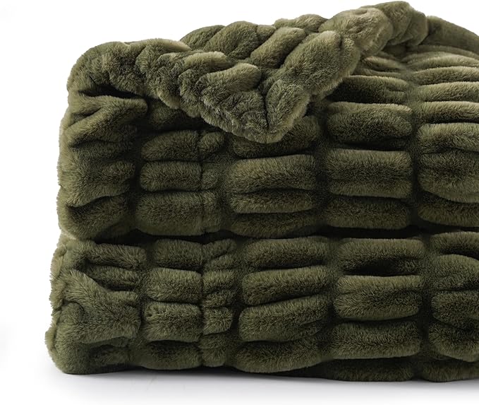 BATTILO HOME Olive Green Faux Fur Throw Blanket by BATTILOHOME