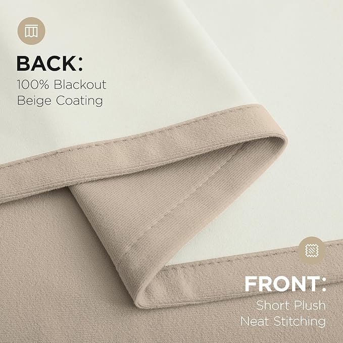 Joydeco Light Beige 100% Blackout Curtains 102 Inch 2 Panels, Luxury Thermal - Image 9