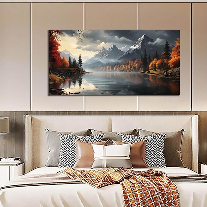 Landscape Wall Art for Living Room Bedroom Home Office Gray Wall Art Mountain - Image 4