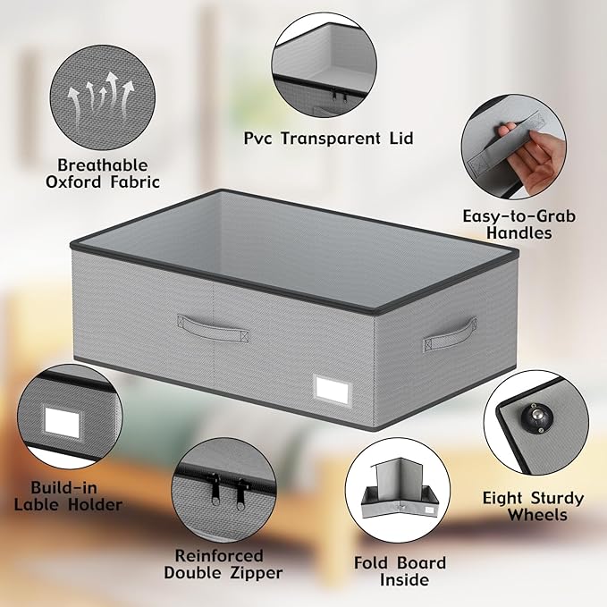 Under Bed Storage with Wheels, No Assemble Required 12 inches height Under Bed - Image 4