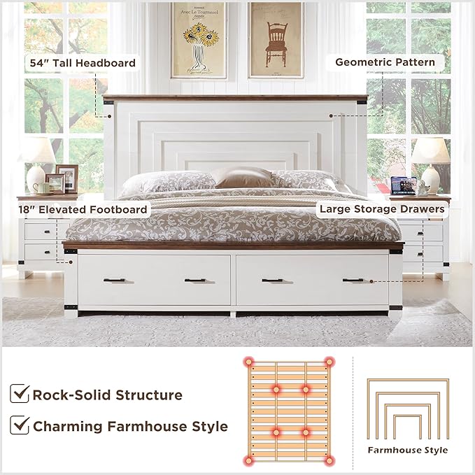 T4TREAM Farmhouse King Size Bed Frame - Image 8