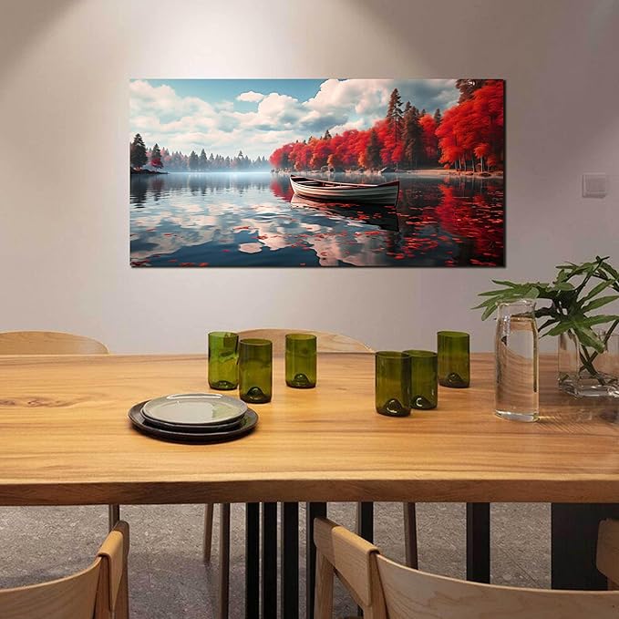 Large Wall Art for Living Room Bedroom Office Red Forest Wall Art Lake - Image 4