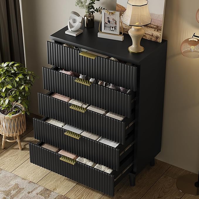 Lulive Black Dresser for Bedroom Wood Tall Dressers Drawers, Fluted Modern - Image 3