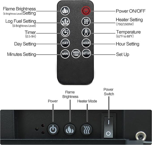 24.5" Electric Fireplace Inserts, Adjustable Brightness, Thermostat&Timer - Image 2