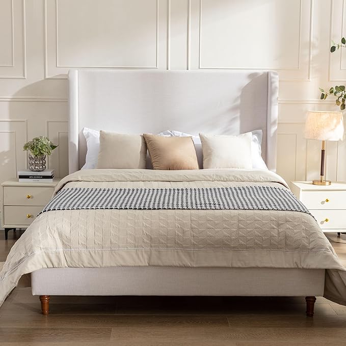 King Size Upholstered Bed Frame, Harper 54" Tall Headboard Platform Beds by Unknown