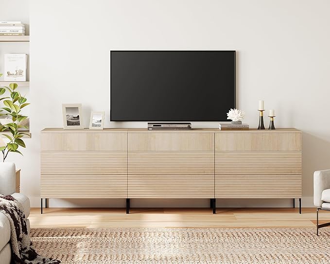 WAMPAT 94.5" W Fluted Dresser for Bedroom, Modern 9 Drawer Dresser TV Stand - Image 9