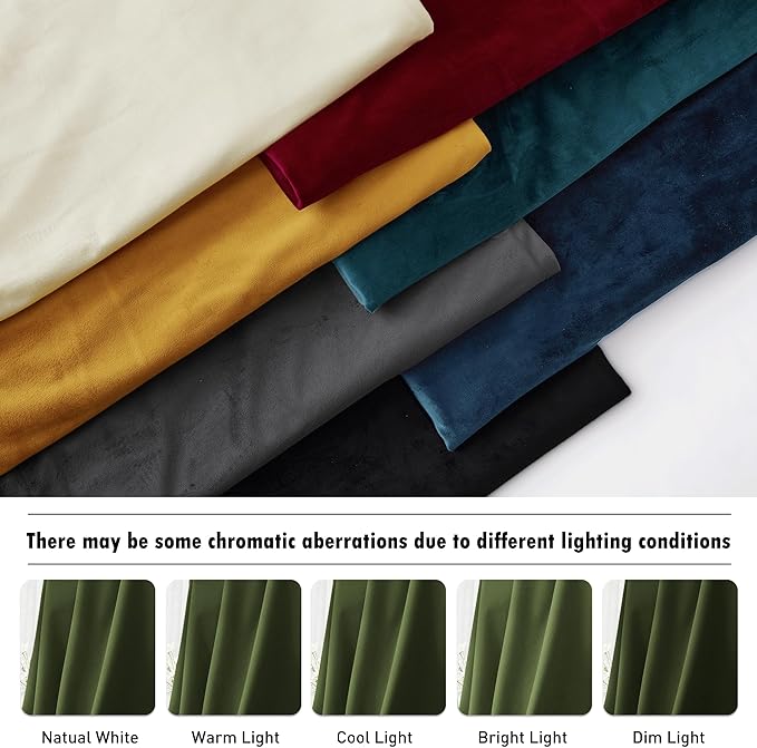 RYB Home Olive Green Velvet Curtains 84 inches 2 Panel Set - Image 6