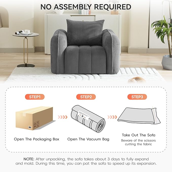 Oversized Boneless Corduroy Accent Chair, Comfy Deep Seat Armchair - Image 5