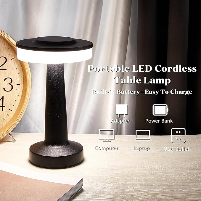 VIHOSE Cordless Table Lamps LED Portable Rechargeable Table Lamp - Image 3