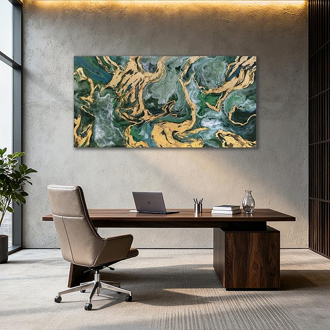 YETHEN WAL Emerald Green Abstract Wall Art Fluid Canvas Wall Decor Modern Art - Image 4