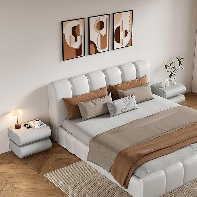homary Smart Nightstand Modern Light Gray Leather Nightstands - Image 5