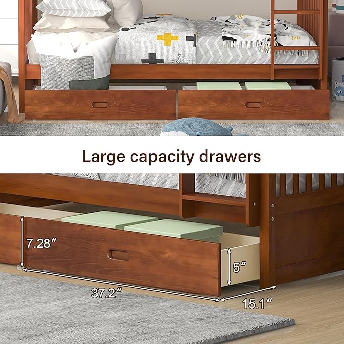 Merax Wood Bunk Bed with Drawers, Twin Over Twin Size Convertible Bunk Bed with - Image 5