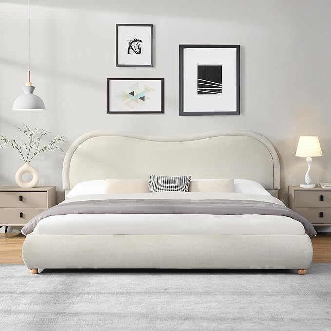 King Size Upholstered Platform Bed Frame, Modern Cloud Bedframe by Unknown