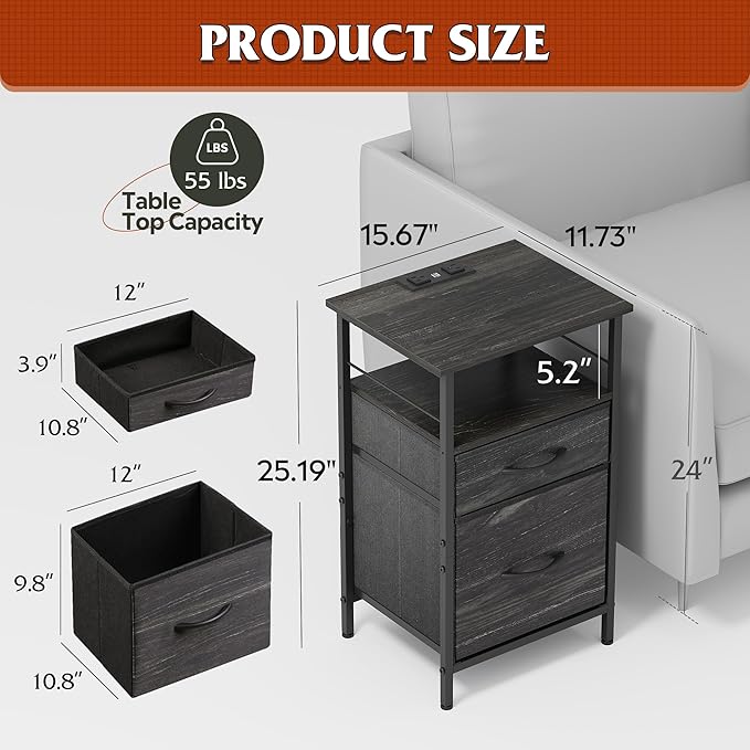 WLIVE Night Stand Set 2, Bedside Tables - Image 3