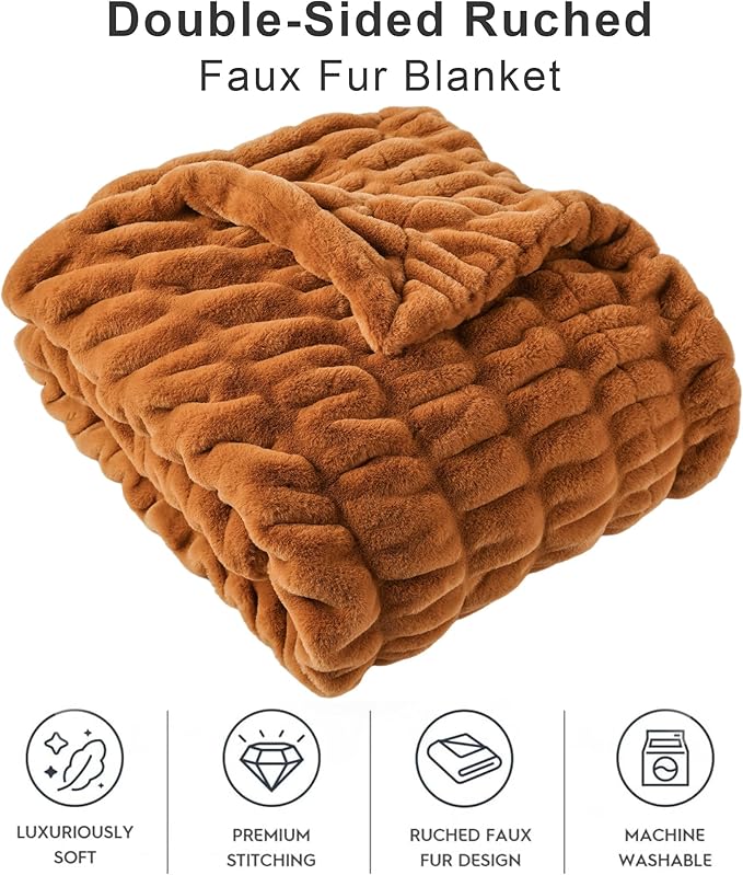 BATTILO HOME Burnt Orange Faux Fur Throw Blanket - Image 4