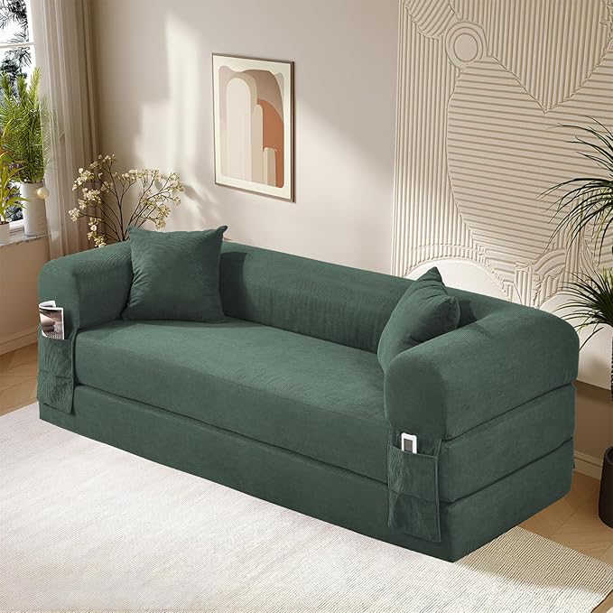 80" Convertible Sofa Bed, Corduroy Folding Sleeper Sofa Bed Queen - Image 8