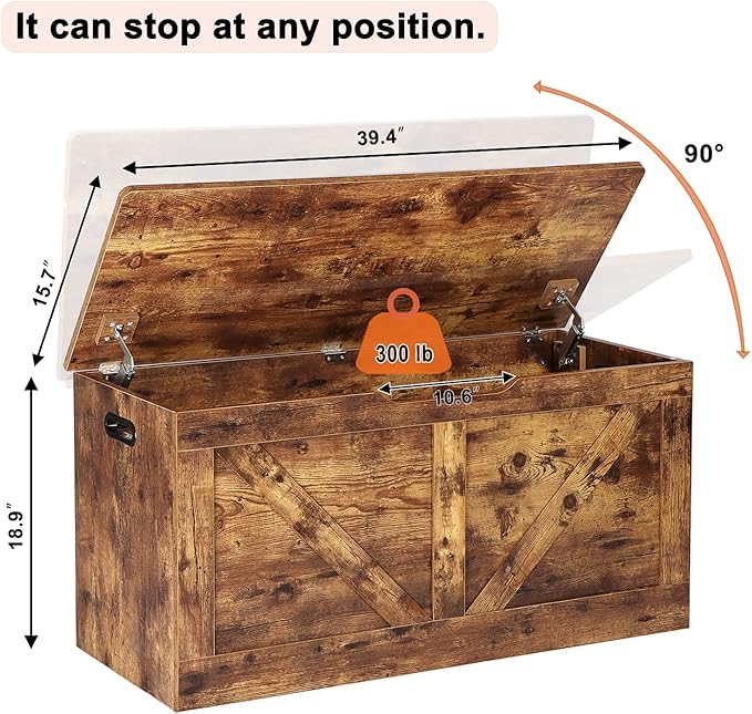 Timberer 39.4" Storage Chest, Wooden Storage Bench, Large Storage Trunk - Image 3