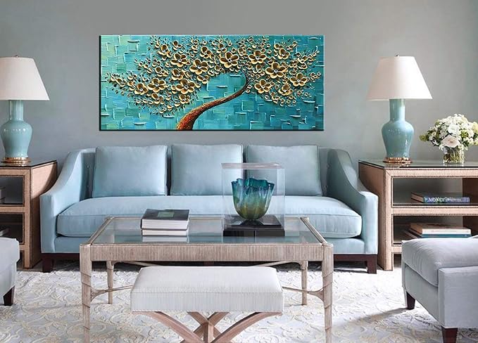 YaSheng Art - 3D Golden Flowers Oil Painting, Oil Painting On Canvas Texture - Image 3