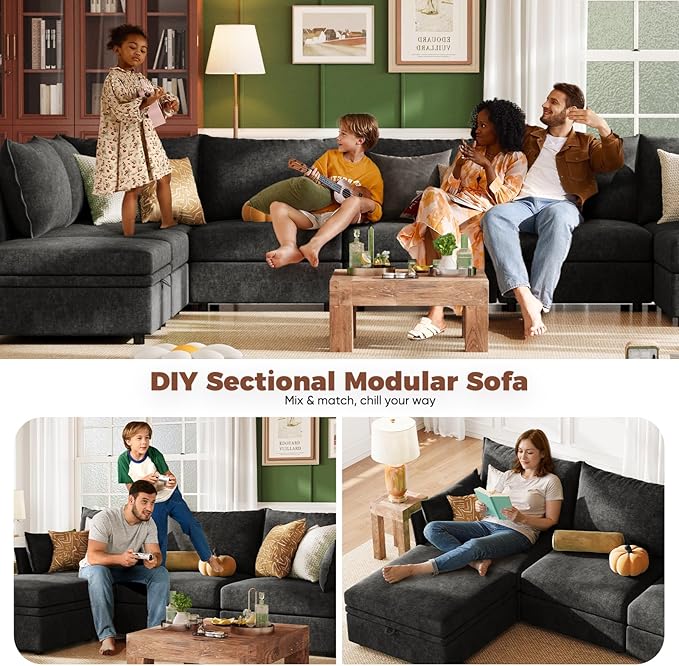 ABCASA 102.6" U Shaped Modular Sectional Sofa, 5 Seater Couch - Image 9