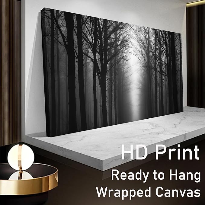 Trogonup Misty Forest Canvas Wall Art Black and Grey Tree Landscape Canvas - Image 7