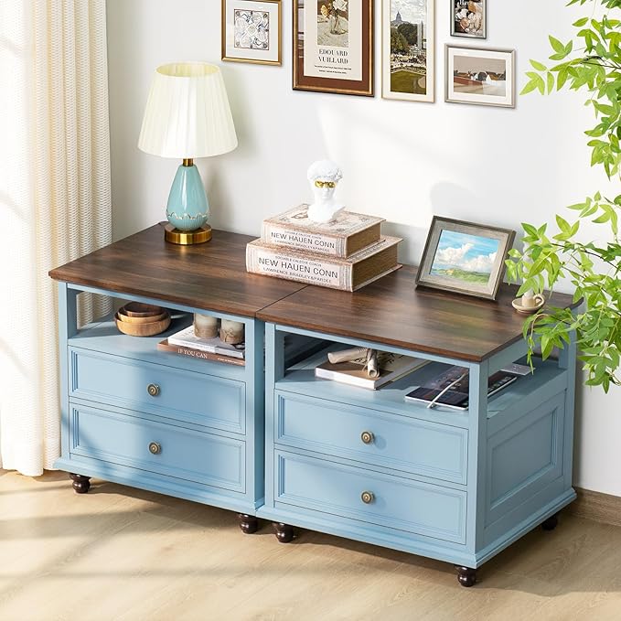 Farmhouse Nightstand with Charging Station, Light Blue Dresser - Image 7