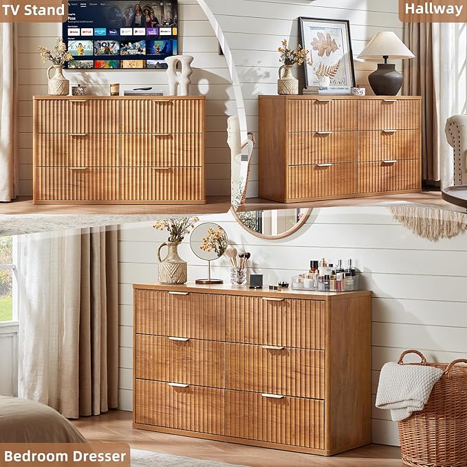 LEYAOYAO Fluted 6 Drawers Dresser Set of 2, Wooden Drawer Organizer - Image 6