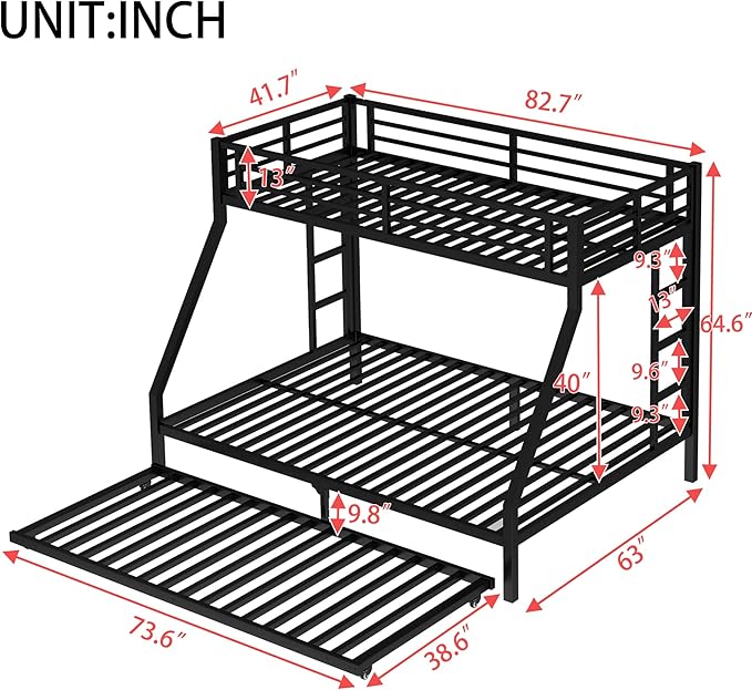 Upgraded Version Thicken Stronger Metal Heavy-Duty Twin XL Over Queen Bunk Bed - Image 2