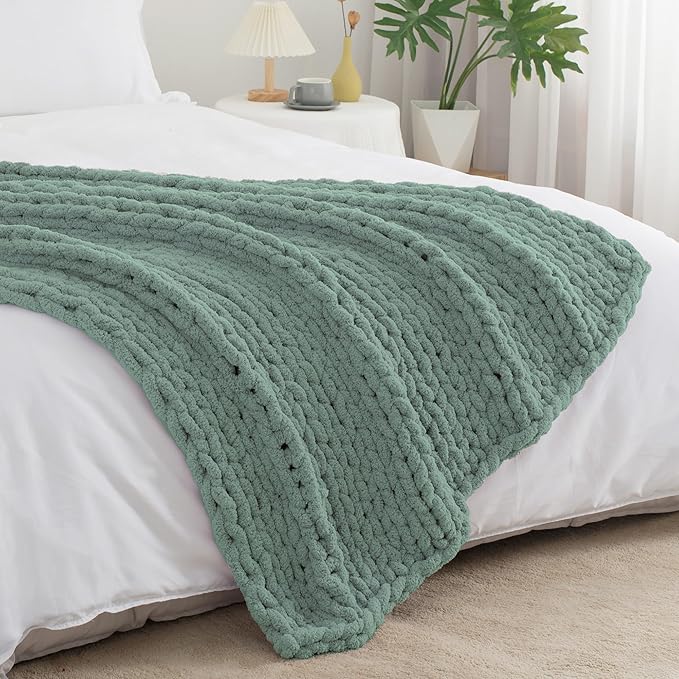 Chunky Knit Throw Blanket 60"X 80", 100% Handmade - Image 8