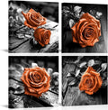VANSEEING 4 Pieces Orange and Black Rose Flower Canvas Wall Art Floral Pictures by VANSEEING