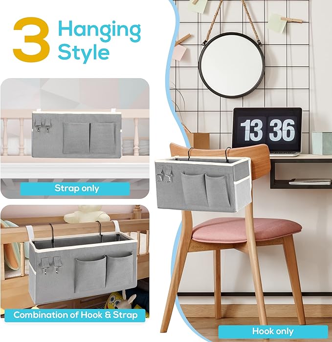 3pcs Bedside Caddy Hanging Storage Bag, Water Cup Holders, Organizer Baskets - Image 4